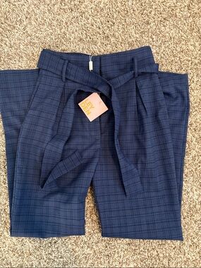 Leyden Navy Plaid Tie-Waist Pants